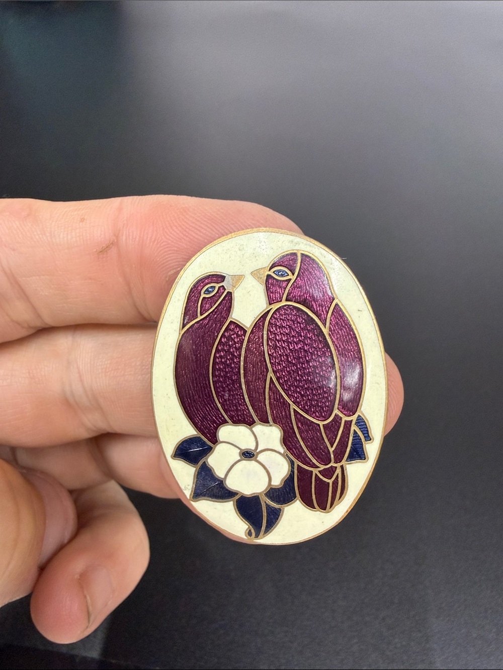 Purple Enamel Bird Brooch Pin - Floral Accent Women’s Jewelry
